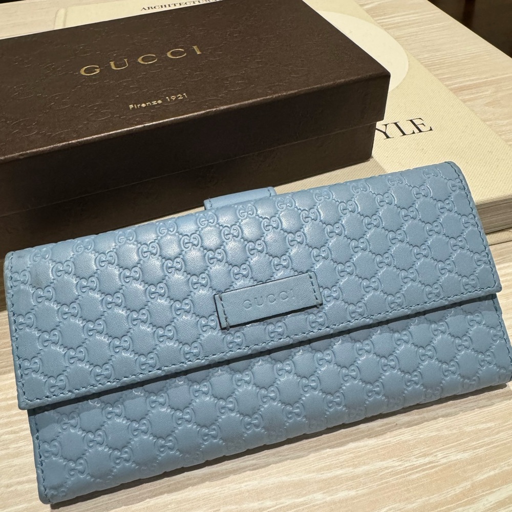 Gucci Light Blue Embossed Leather Wallet